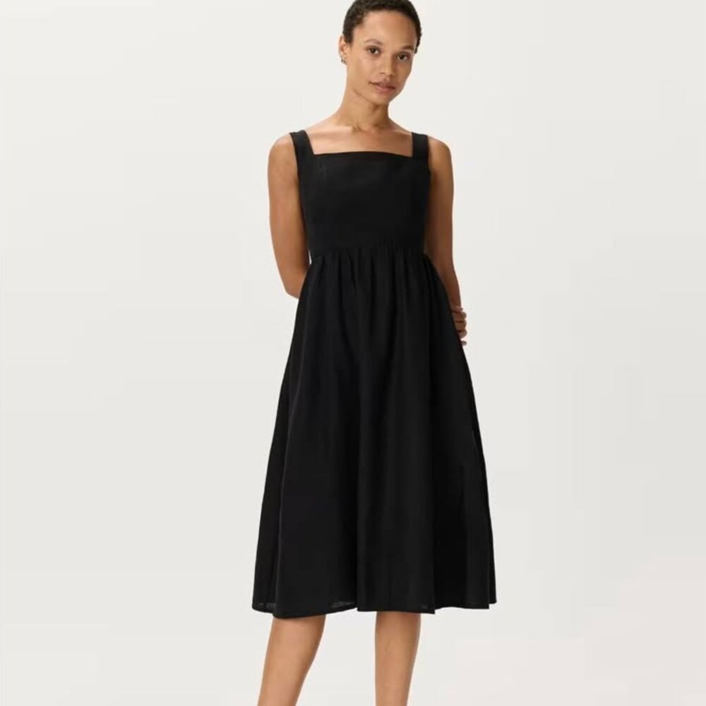 Quince black linen fit flare dress